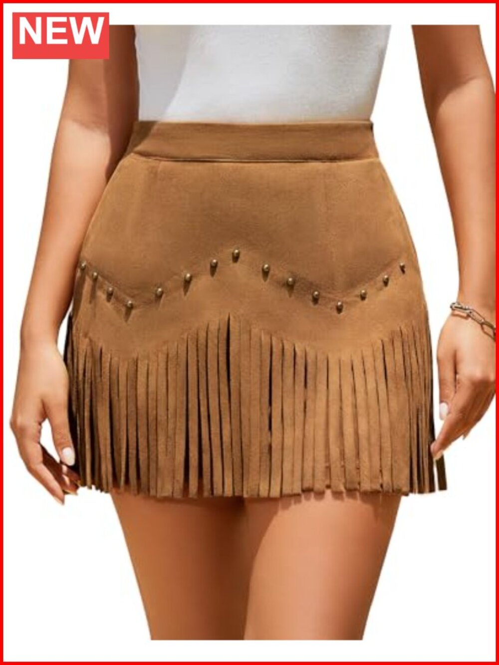 Faux Suede Fringe Mini Skirt Western Cowgirl High Rise Zipper